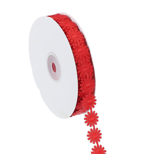 PATIKIL Daisy Flower Lace Trim, Lace Trim Knitting Embroidered Ribbon for DIY Crafts Sewing Embellishments Hair Band Bridal Wedding Decor Bag Design, Red