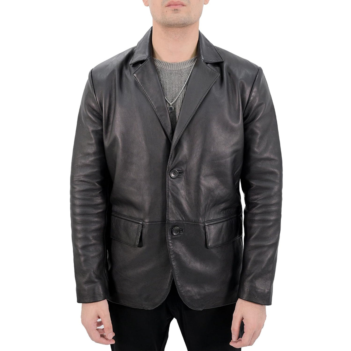 Rauly Real Lambskin Leather Blazer Men Notched Collar Button Closure Front Casual Mens Leather Coat