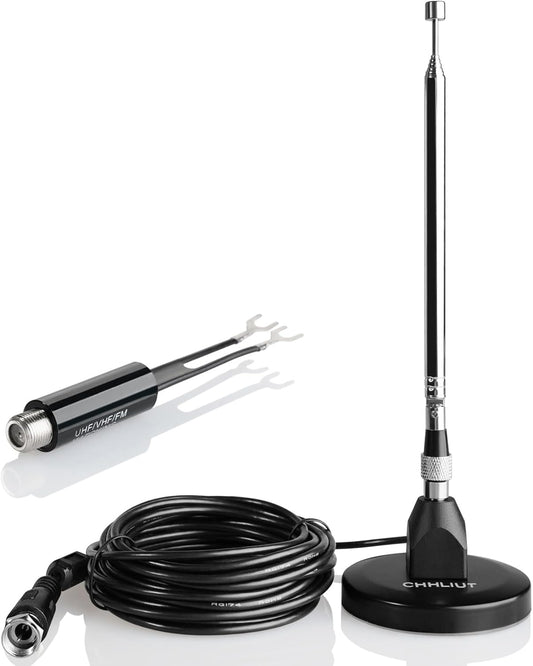 CHHLIUT 16ft FM Antenna for Stereo Receiver Magnetic Base, Coaxial Cable, Retractable, Perfect FM Reception for Home