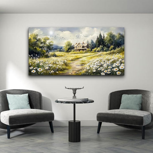 ERQINHUA Large Wall Art For Living Room Canvas Wall Decor For Bedroom Field Scenery Flower Watercolour Painting Office Decorations Stretched And Framed Wall Pictures Artwork Home Decor 30"X60"