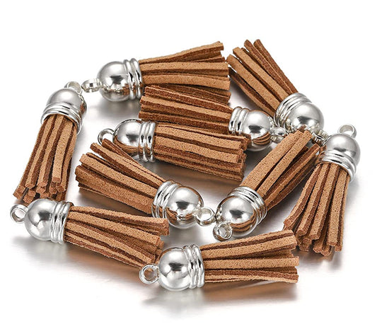 MSCFTFB 100 Pieces 1.5inch Mini Tassels Faux Suede Mala Tassel Kit for Earring Necklace Jewelry Making Garland Keychain Dreamcatcher Charms DIY Crafts (Brown)