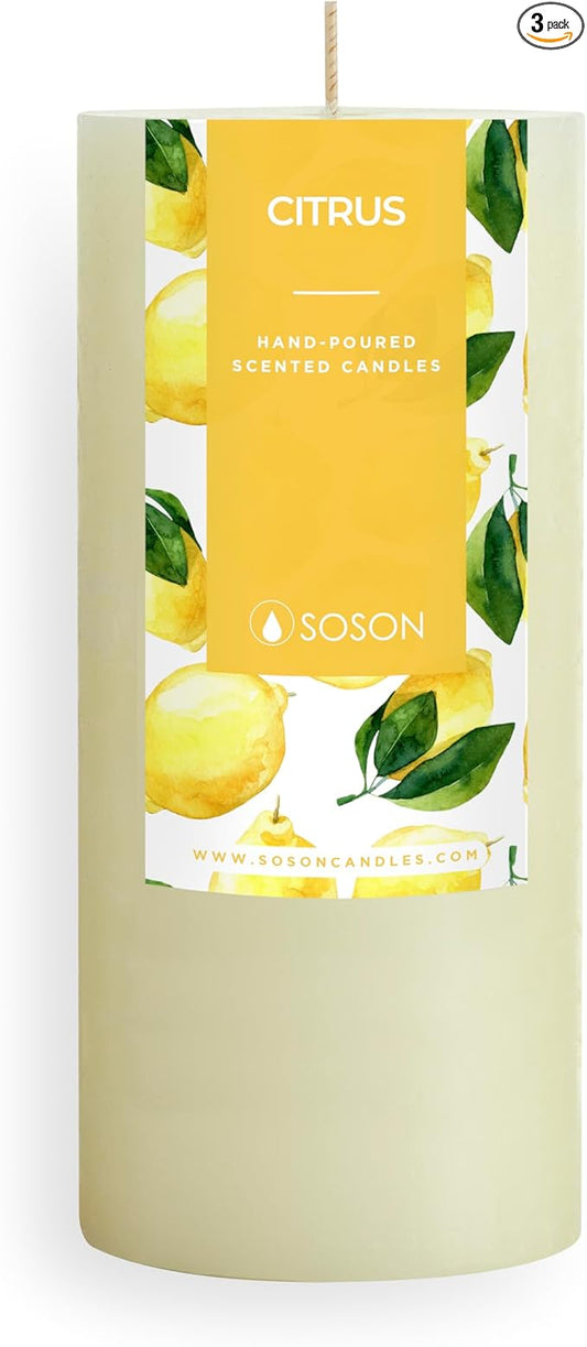 Simply Soson Citrus Scented Candle - 1 Piece 3x6 Ivory Pillar - Aromatherapy Gift for Home and Women