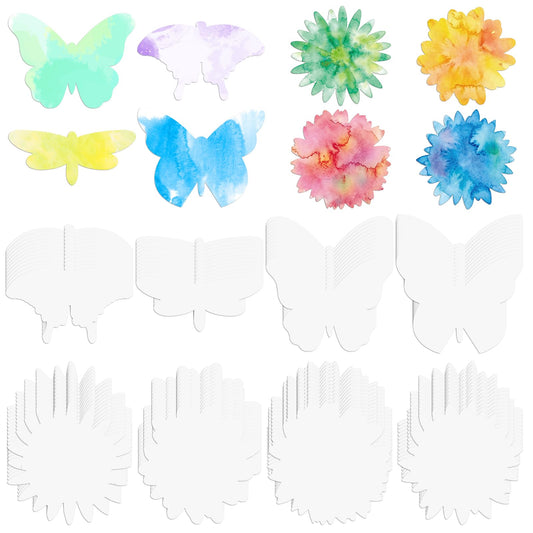 Tinlade 96 Pcs Color Diffusion Paper Spring 6'' Butterfly Flower Shapes Diffusing Tissue Papers Set Back to School 8 Shape Watercolor DIY Painting Craft for Classroom Art Project Supplies Party Favor