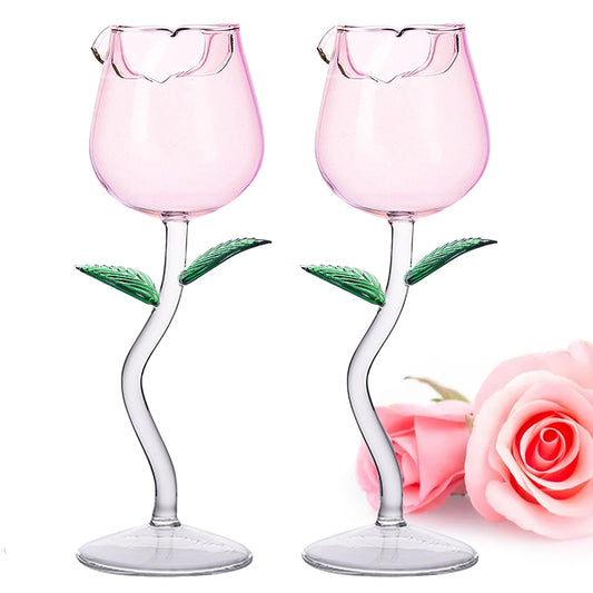 INFTYLE Rose Wine Glasses Set of 2 Creative Wine Goblet Champagne Flutes Classy Red Wine Glass, Ideal Gifts for Housewarming, Wedding, Birthday Celebrations