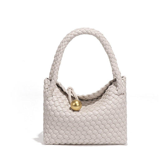 Waiyqju Mini Woven Women's Handbag Lightweight Luxury Vegan Leather Handle Fashion Business Daily Crossbody Bag (6# Off-white)