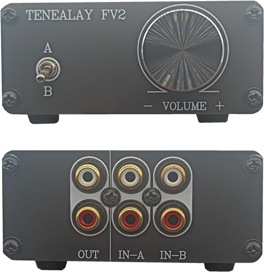 TENEALAY FV2 HiFi RCA Passive Preamp Stereo Audio Preamplifier with Volume Control, A/B Audio Switch selector