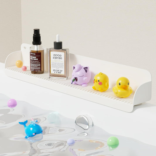 Bathtub Splash Guard, Silicone Toy Tray Holder Storage with 10 Strong Suction Cups, Bathtub Accessories Prevent Water Spill, Countertop Protectors for Tub, Bathroom Sink, Kitchen Sink 1 Pcs Gray White