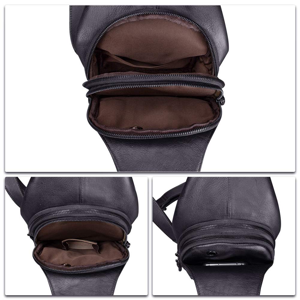 Genuine Leather Sling Bag for Men Chest Shoulder Crossbody Hiking Backpack Vintage Handmade Daypack (Black)