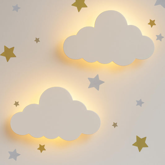 KALEOLI Cloud Wall Lights 2 Pack for Nursery – Dimmable & Rechargeable Night Lights for Baby Room Decor (Star Decals Included)