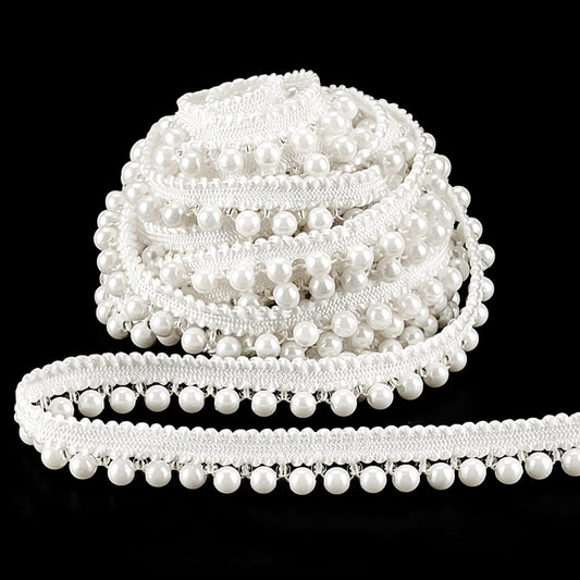 PH PandaHall 5 Yards Faux Pearls Lace Ribbon, 1/2 inch Applique Pearl Fringe Craft Ribbon Pearls Chain Pearl Beaded Trim Bridal Embellishments for Wedding Sewing Clothing Craft Costume Lamp Shade