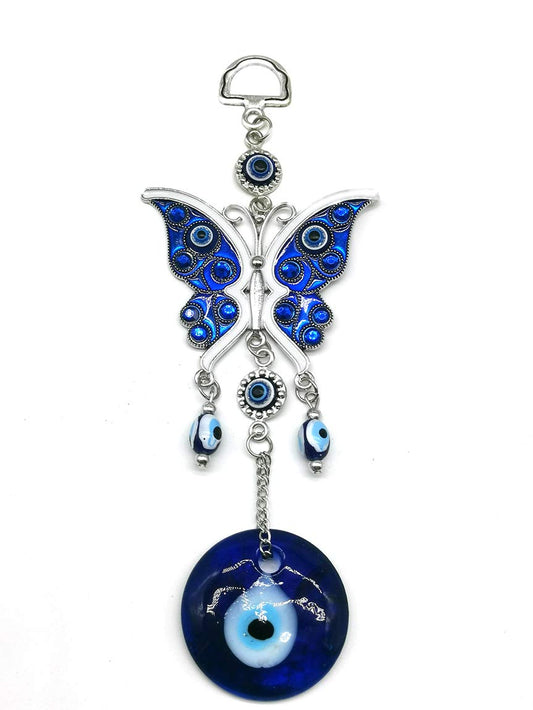 Blue Butterfly Evil Eye Wall Hanging Decor,Turkey Evil Eye Butterfly Amulet Door Car Hanging Accessories Ornament Pendant Charm