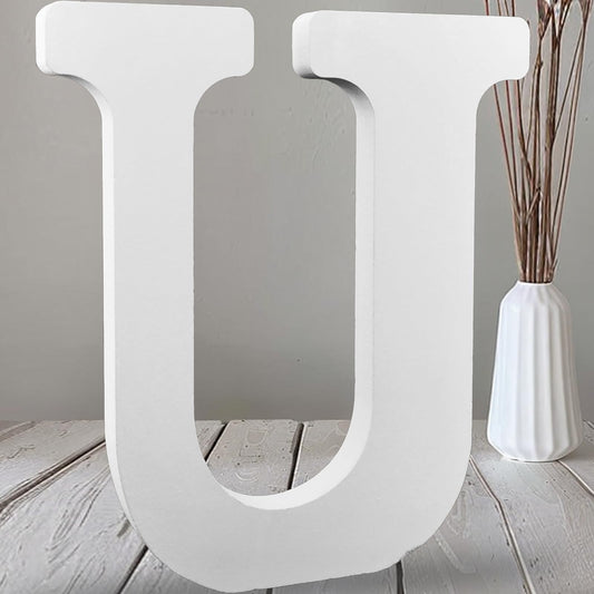AOCEAN 12 Inch White Big Wood Letters Unfinished Wooden Letters for Wall Decor Decorative Standing Letters Slices Sign Board Decoration for Craft Home Party Projects (U)
