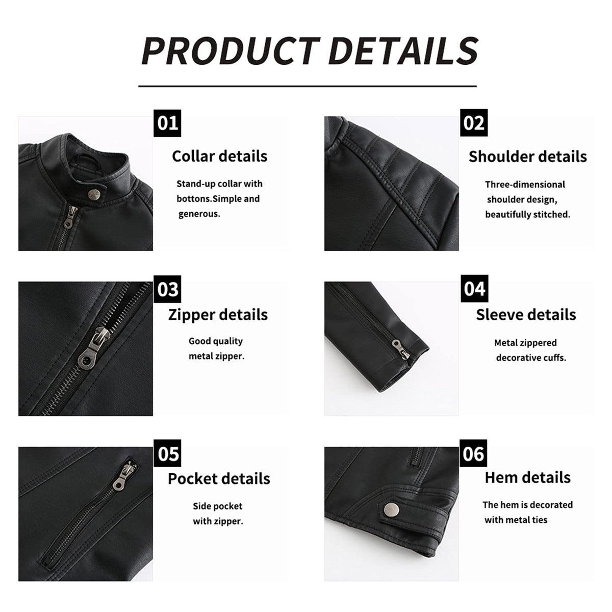 DEAR MODEL Faux Leather Jacket Women Bomber Jacket Women's Belted Motorcycle Jacket,Black,M