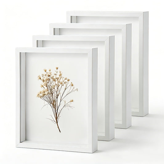HANLANXUE 4 Pack 8 x 10 Shadow Box Frame, Shadow Boxes Display Cases 3D Wood Deep Shadowbox for Photos, Dried Flowers, Handicrafts Picture Frames for Wall Tabletop(White)