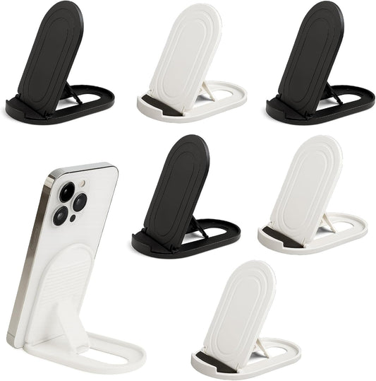 Attkryy 6-Pack Portable Phone & Tablet Stand(Black&White), Foldable Multi-Angle Desk Holders, Adjustable Universal