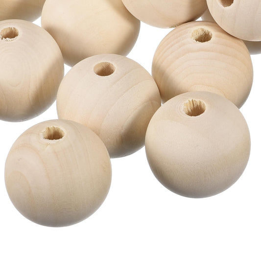 uxcell 20Pcs 50mm Natural Wood Spacer Beads, 10mm Large Hole Unfinished Round Wooden Beads for DIY Crafting, Jewelry Making Bracelets