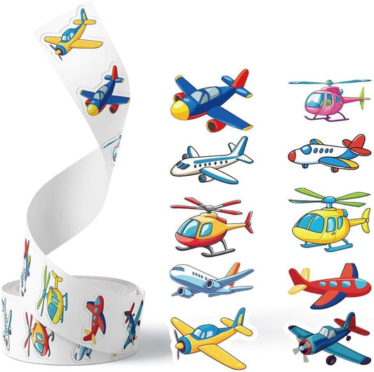 Miaasfjk 500Pcs Cartoon Airplane Sticker Roll Colorful Aircraft Labels Waterproof Planes Funny Graffiti Decals