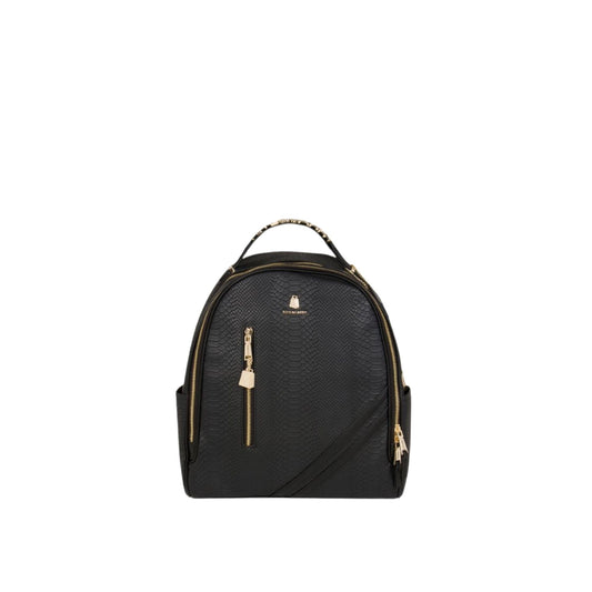 Tote&Carry Apollo BFF Backpack for Women, Vegan Leather, Water-Resistant, Carry-On Luggage for Travel, Work & Daily Use (Snake Skin, Black)