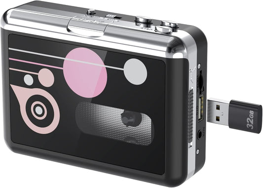 Cassette Cassette MP3 Cassette Portable Player, USB to Converter, Audio Music to Digital Converter with Headphones, No