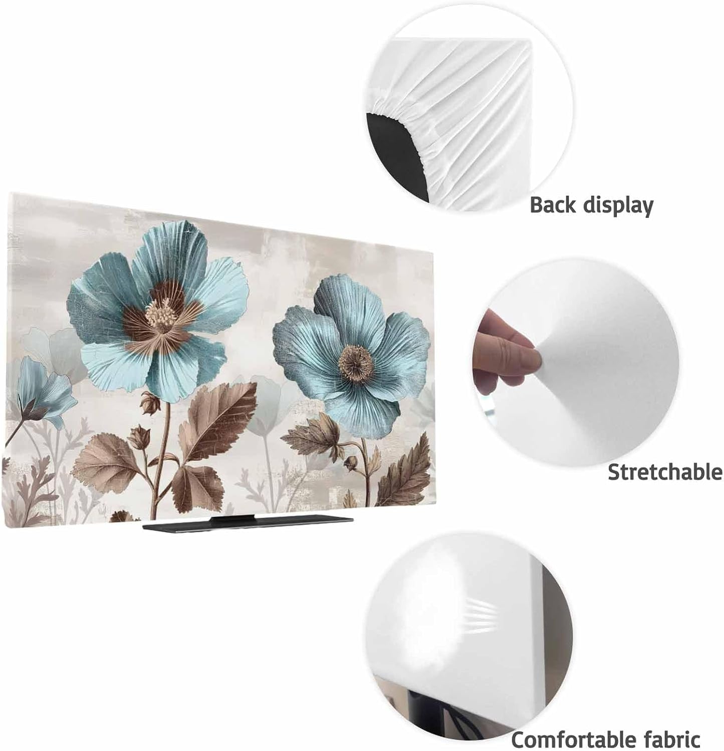 Yukro 40 Inch, 35"x22" Blue Broccoli Indoor TV Dust Cover, Farmhouse Rustic Floral Retro Victorian Style Elastic TV