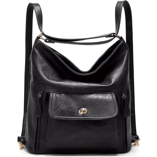 Zentora Vintage Genuine Leather Backpack Purse for Women, Convertible Daypack with Ample Space, Travel Backpack Loved by Her (Black)
