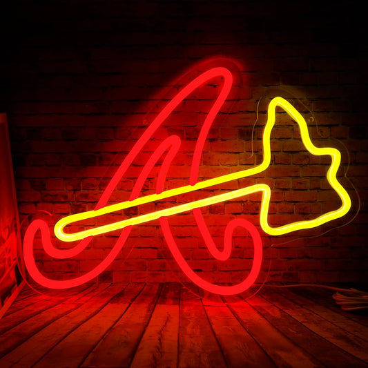 Baseball Sports Team Neon Sign Suitable for Braves Logo for Wall Decor USB Powered Dimmable Led Light Up Signs for Bedroom Men Cave Home Bar Decor Birthday Xmas Gifts for Fans Kids