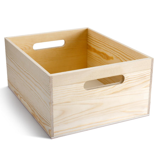 Menkxi Large Wood Crates with Hand Holes, 15 x 12 x 7 Inches Pine Wooden Box Unfinished Wood Crate for DIY Craft Arts Hobbies and Home Storage(15 x 12 x 7 Inch)