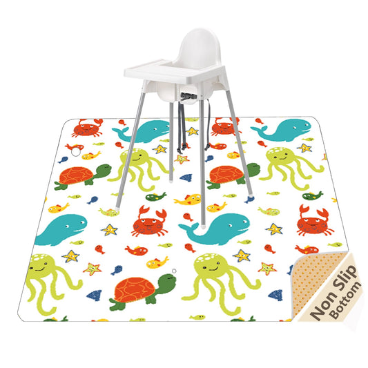 Splat Mat for Under Highchair/Arts/Crafts, WOMUMON Baby Reusable Waterproof Anti-Slip Floor Splash Mat, Portable Play Mat and Table Cover (51", Seaworld)
