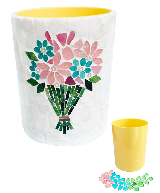YUCHIYA DIY Glass Mosaic Pen Holder Craft Kit - Complete Materials Package for Beginners, Personalized Handmade Gift for Birthdays Holidays, Educational Art Set Develops Hands-On Skills (Pink)