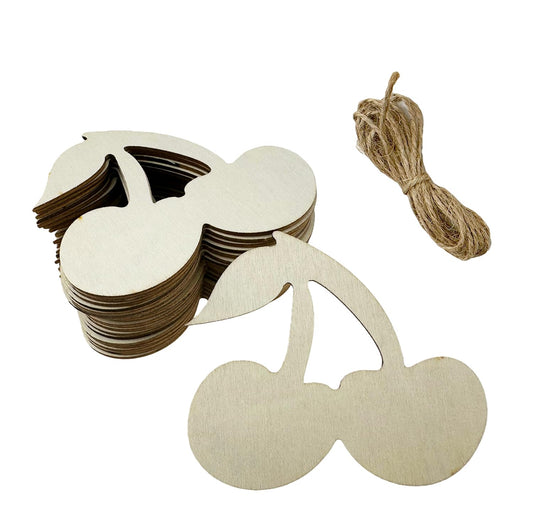 WEOSMIRA 30PCS 4 Inch Wood Cheery Cutouts Unfinished Wooden Cheery Hanging Ornaments DIY Fruit Wood Craft Gift Tags for Home Party Decoration Craft Project