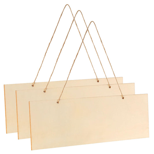 uxcell 3Pcs Unfinished Hanging Wood Sign, 11.8 x 3.9 Inch Rectangle Box-Wood Blank Plaque for DIY Crafts Art Projects Home Decoration (Beige)