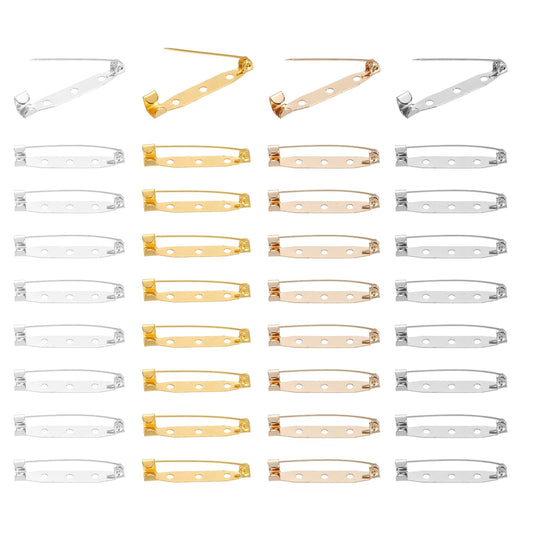 MECCANIXITY 200 Pcs Brooch Pin Backs, Metal Bar Pins Backs Safety Clasp for DIY Crafts Name Tags Badges Corsage Jewelry Making(35mm, Silver/Gold/White K Gold/K Gold)