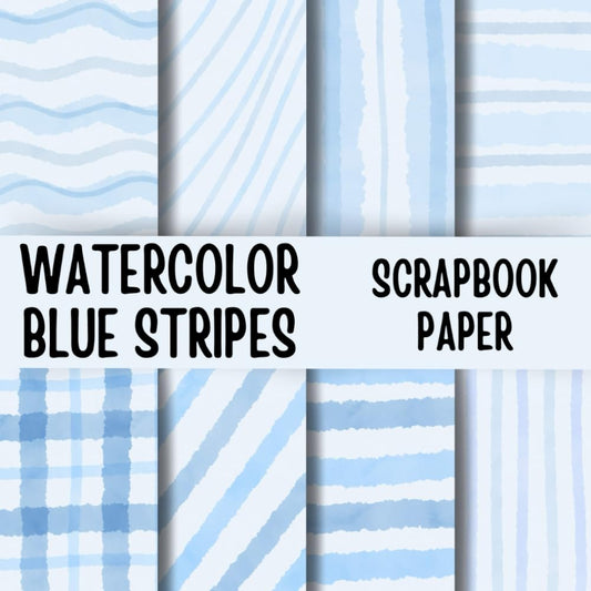 Watercolor Blue Stripes Scrapbook Paper: Double-Sided Decorative Scrapbooking Pages, Decoupage, DIY, Craft Papers for Junk Journals, Wrapping Paper , Card Making And More