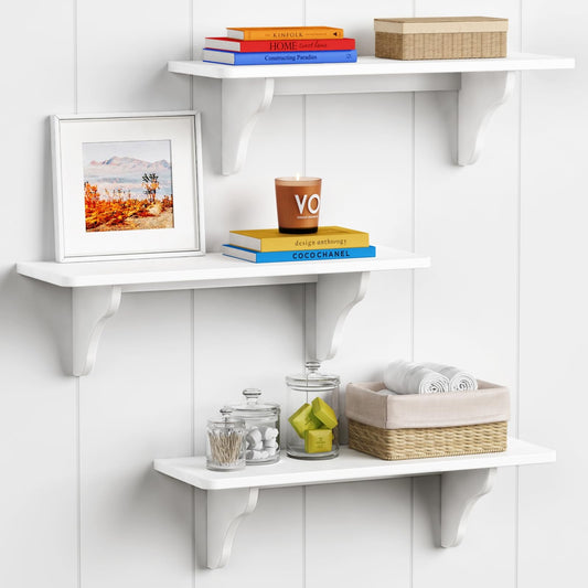 Forbena 24 Inch Wall Shelves for Bedroom Set of 3, Large Bathroom Floating Shelves for Wall, Long Decorative Hanging Arched Shelving Unit for Living Room Kids Girls Room Nursery Office (White)