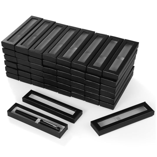 OMISTAR 50 PCS Pen Gift Box Empty Cases with Clear Lid, Black Ballpoint Pen Gift Box Pen Jewelry Display Box for Jewelry Gift Business Birthday Souvenir Office Supplies (50PCS)