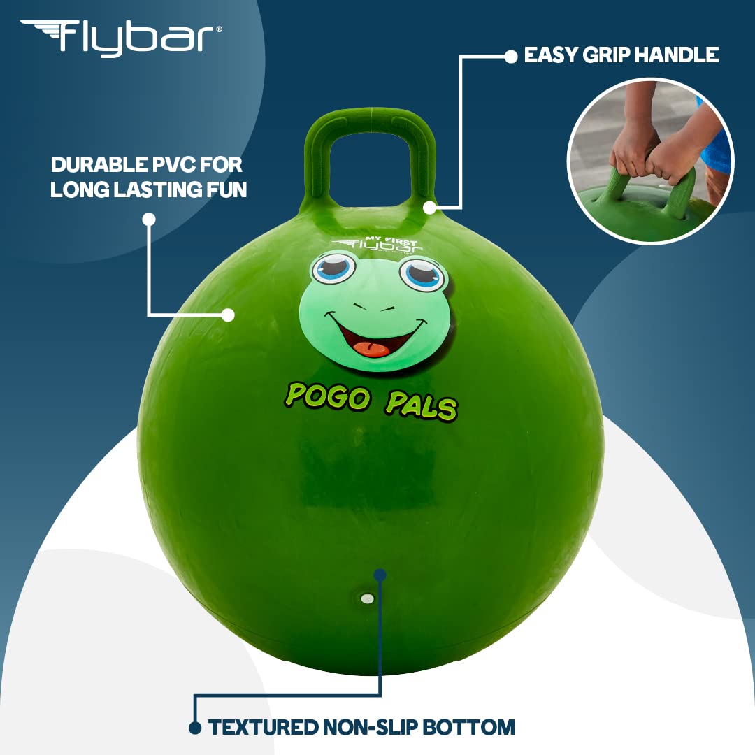 Flybar Hopper Ball for Kids, Inflatable Bouncy Ride-On Ball w/ Handle for Indoor & Outdoor Active Play, Includes Pump, Jump Ball Toy for Boys & Girls, Supports Up to 185 lbs, Ages 6+, 22-Inch, Medium