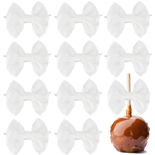 AIMUDI White Satin Ribbon Twist Tie Bows for Treat Bags 3.5" Bow for Crafts White Gift Bows Premade Bow for Cake Pops Candy Apple Wedding Favors Bridal Shower Christmas Decor -24 Counts