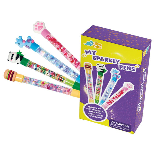 DINO MINI My Sparkly Pens - DIY Pen Creation Set with 7 Custom Decorations and 4 Toppers - Creative Art and Craft Kits for Kids - DIY Crafts for Kids - Back to School Gifts for Tweens