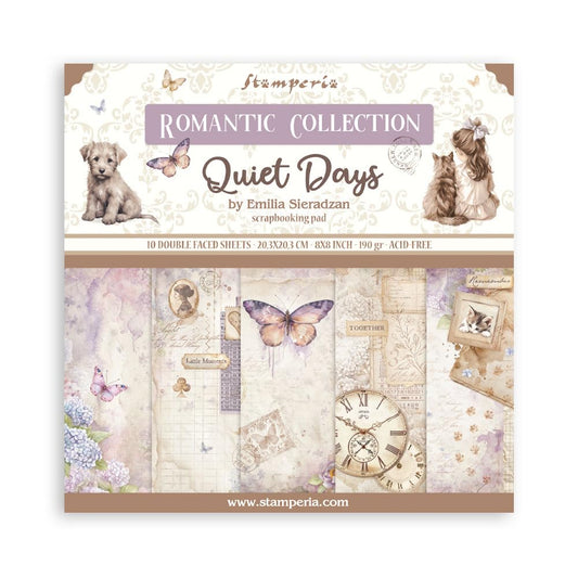 Stamperia - Scrapbook Paper Pad for Scrapbooking, Albums, Card Making, Bullet Journalling and More, Acid Free, Double-Sided, Perfect for Hobbies, Crafts, and Gifting (Quiet Days) (20.3 x 20.3cm)