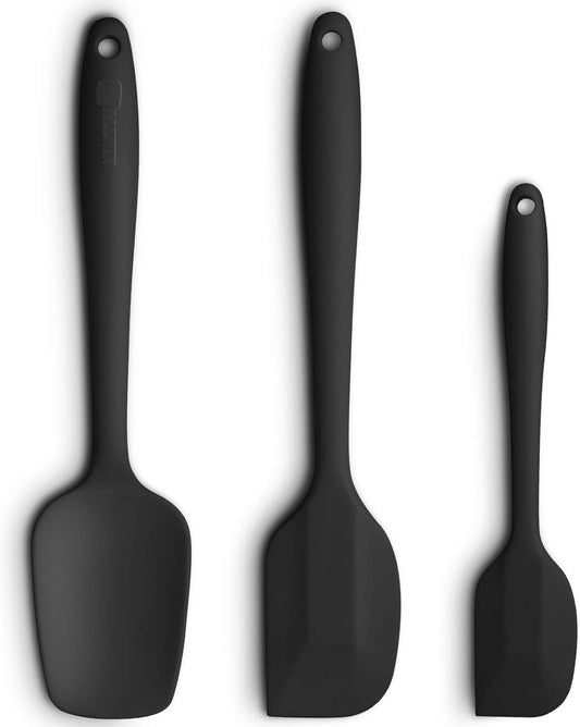 Skiennix Silicone Spatula Set - Ergonomic High Heat-Resistant Design | 3-Piece Non-Stick Black Spatulas