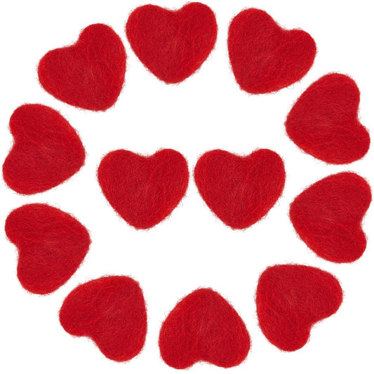 SUNNYCLUE 12Pcs Red Felt Hearts Felted Wool Heart Bulk Valentines Mothers Fathers Love Heart Shape Needle Felting Pom Pom Bead Decorations for DIY Art Handcraft Project Home Party Garland Ornaments
