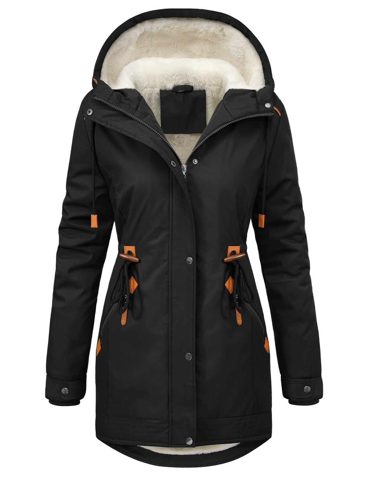 HEEKPEK Women's Winter Coats Thicken Soft Fleece Lined Parka Jacket Hooded Warm Coat Outerwear with Pockets Overcoat Snow (Black,Large)