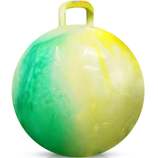 Bedwina Hopper Ball with Handle for Kids 18-inch (45cm) Bouncy Balls for Kids, Jumping Kangaroo Hippity Hop, Hopping Sit and Spin with Handle with Hand Pump, Marble Green & Yellow