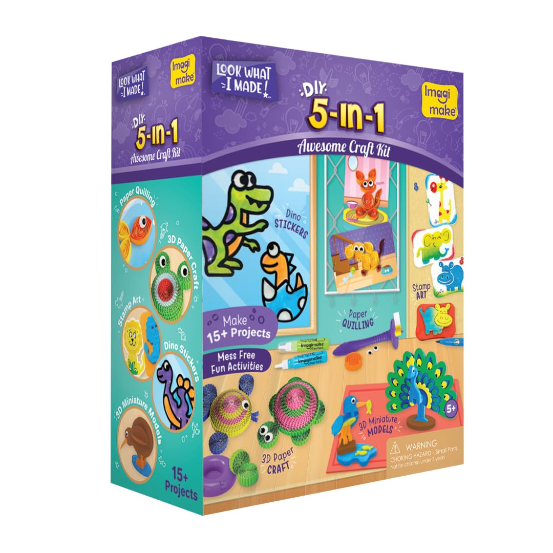 Imagimake 5-in-1 Awesome Craft Kit | Includes 15+ Projects | Crafts for Kids Ages 4-8 | 5 to 7 Year Old Girl Birthday Gifts | Arts and Crafts for Kids Ages 6-8 | 6 Year Old Girl Birthday Gift
