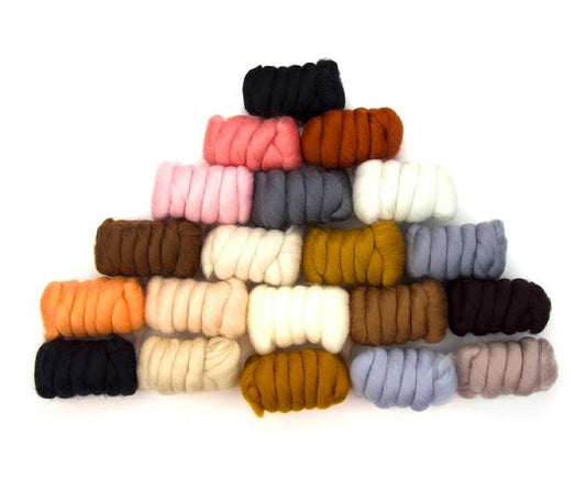 Revolution Fibers | Mixed Merino Wool Variety Pack | Perfect Wool Roving for Spinning, Needle Felting, Wet Felting, Weaving and Crafting (All Creatures (Naturals), 500 Grams)