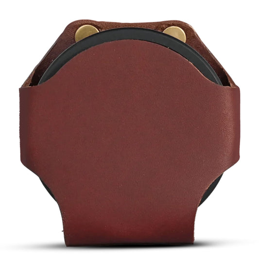 Leather Dip Can Holder (Brown) – Slip-On Holster for Tobacco, Snuff & ZYN-Size Nicotine Pouch Cans – Full Grain Leather Belt Pouch w/Solid Brass Rivets – Durable Belt Accessory for Men