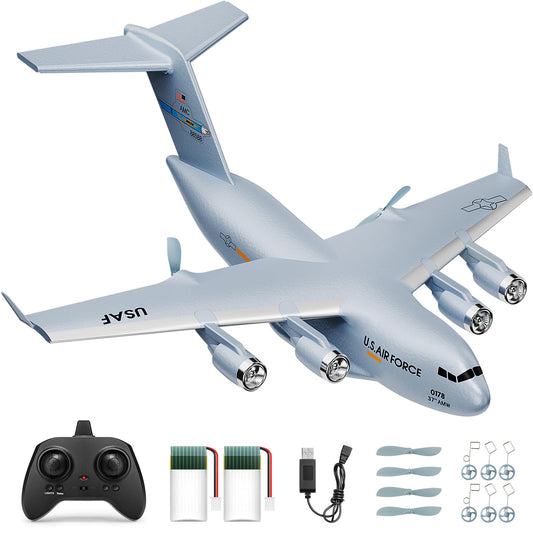 AIGIMU RC Airplane, RC Plane Ready to Fly, 2CH C-17 Remote Control Airplane with 6-axis Gyro Stabilizer Globemaster III Military Transport Aircraft for Beginners Boys Kids Adults