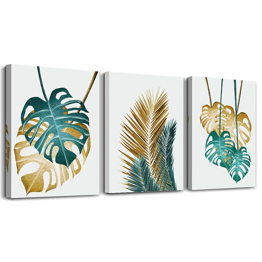 Canvas Wall Art For Living Room Family Wall Decoration For Bedroom Kitchen Dining Room Wall Decor Abstract Painting Leaves Wall Pictures Artwork Office Canvas Art Prints Bathroom Home Decor 3 Piece