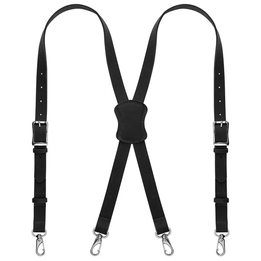NUTUCH Grain Buffalo Leather Suspender for Men | 0.2 inchess thickness | Leather Braces | Western Heavy Duty Dress Suspender men (Black)