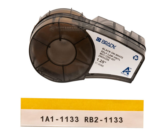 Brady Authentic (M21-1250-427) Self-Laminating Wire Wrap for Control and Electrical Panels, Datacom Cable, Black on White- For M210, M210-LAB, M211, BMP21-PLUS and BMP21-LAB Printers, 1.25" W 14' L